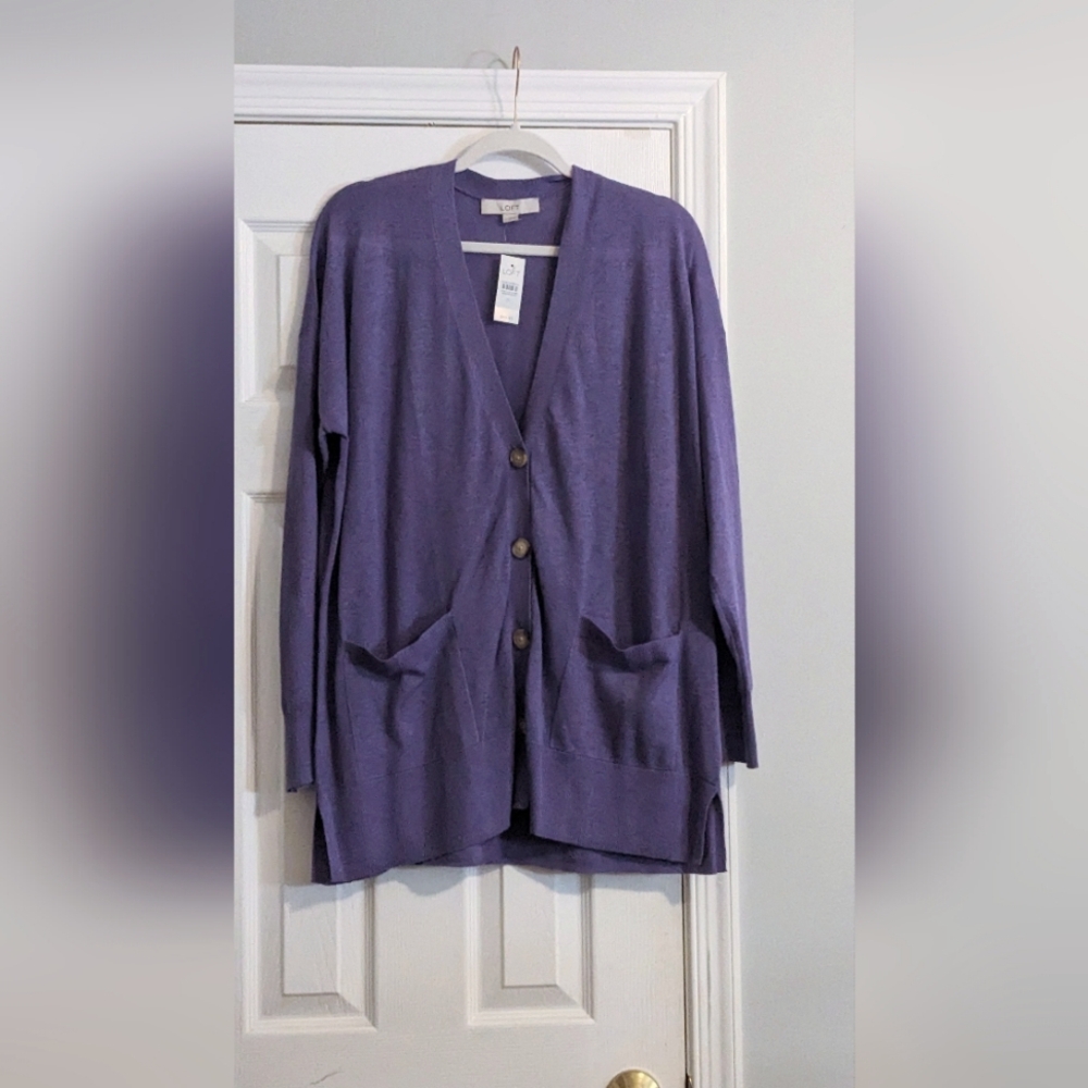 NWT XL Loft purple button up cardigan